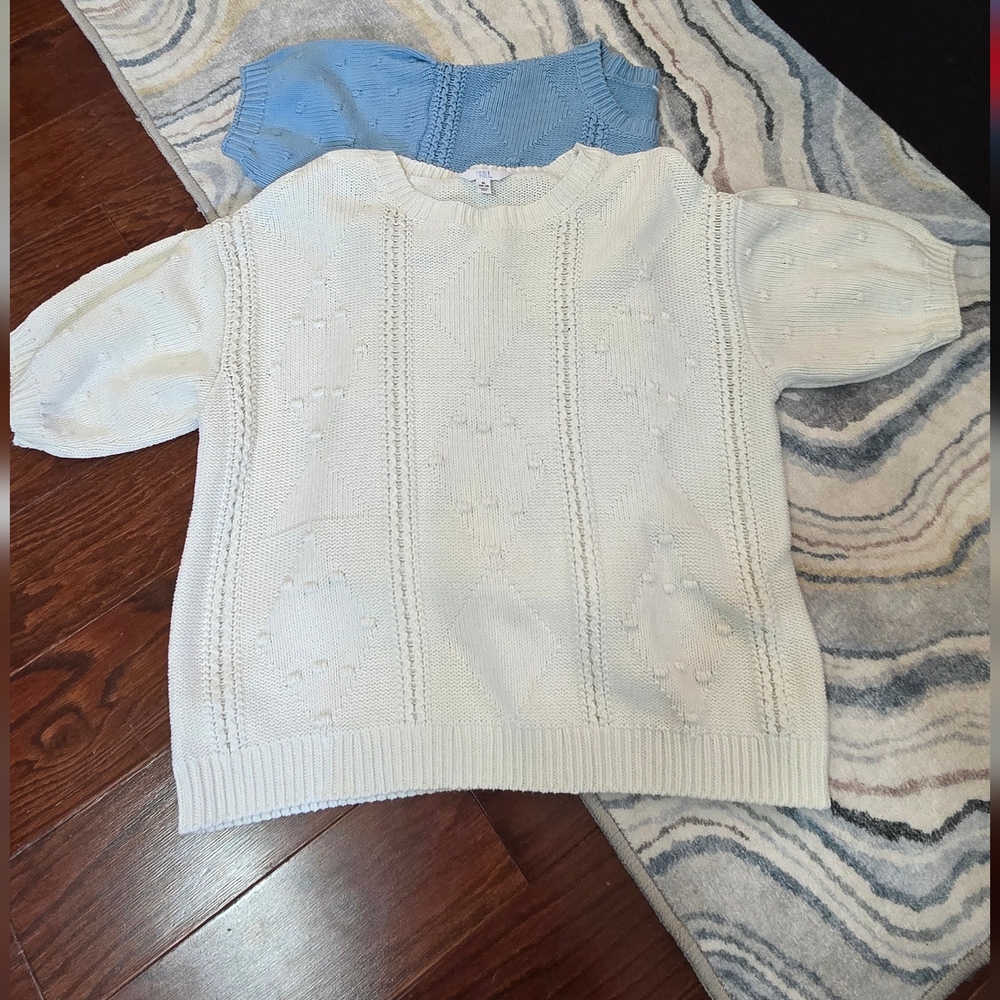 Time and Tru Cream & Blue Sweaters